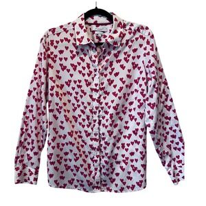 Foxcroft NYC Wrinkle Free Heart Print Button Down Shirt Top Women's‎ Size 12